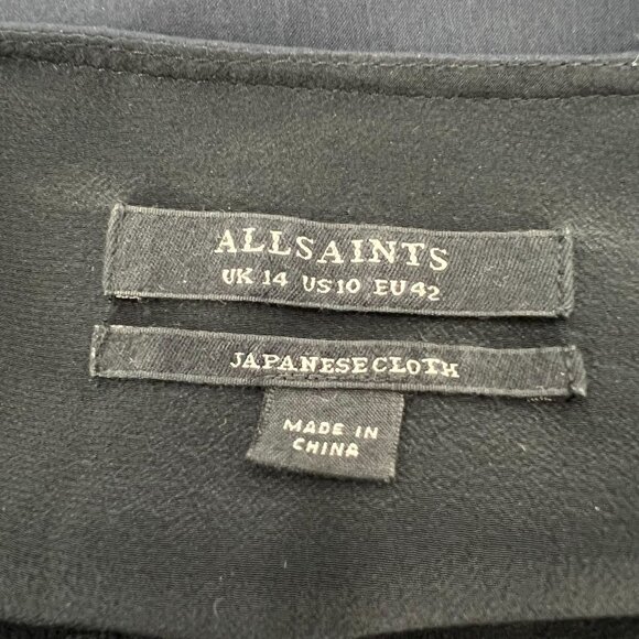 AllSaints 10 Black Roder Shift Dress Japanese Cloth Silk Viscose Minimalist - Picture 3 of 13